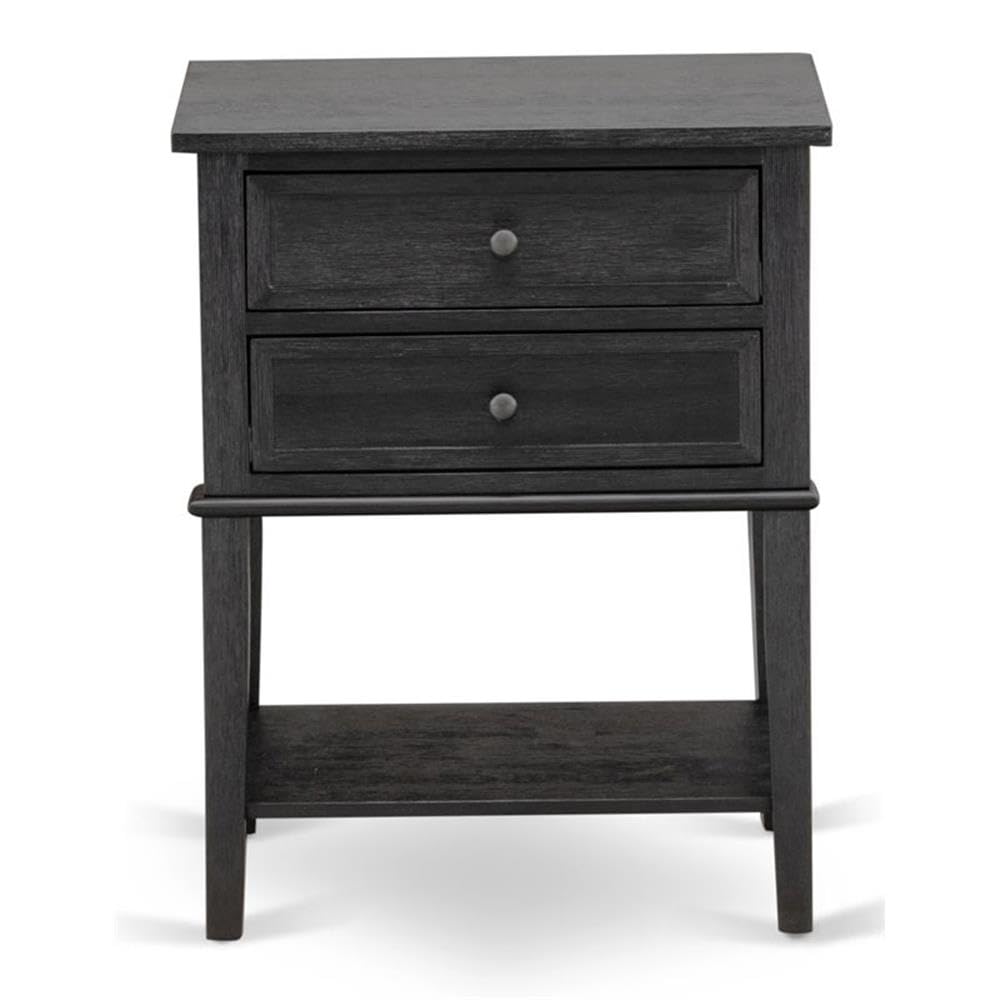 East West Furniture VL-06-ET Valencia Side Table - Rectangle Night Stand with 2 Drawers for Bedroom, 16x22 Inch Inch, Wirebrushed Black